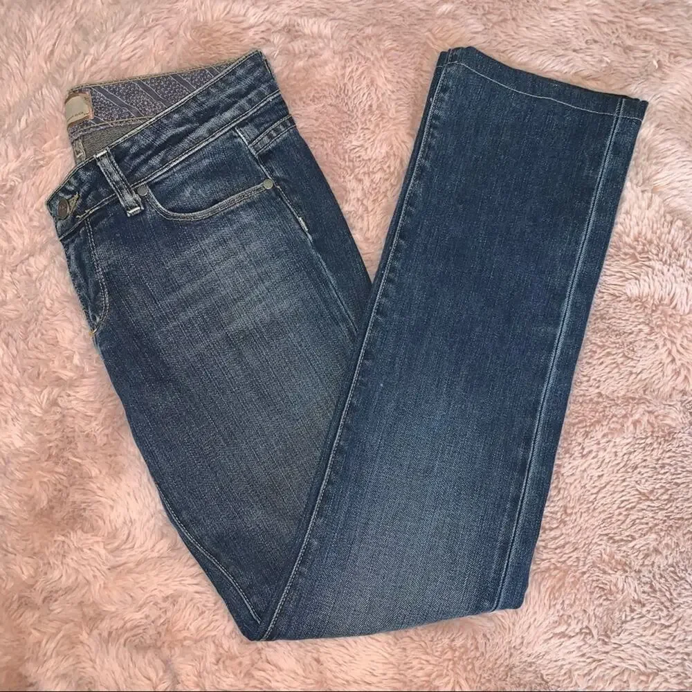 Paige Premium Denim Embroidered Blue Heights Straight Leg Jeans Size: 28